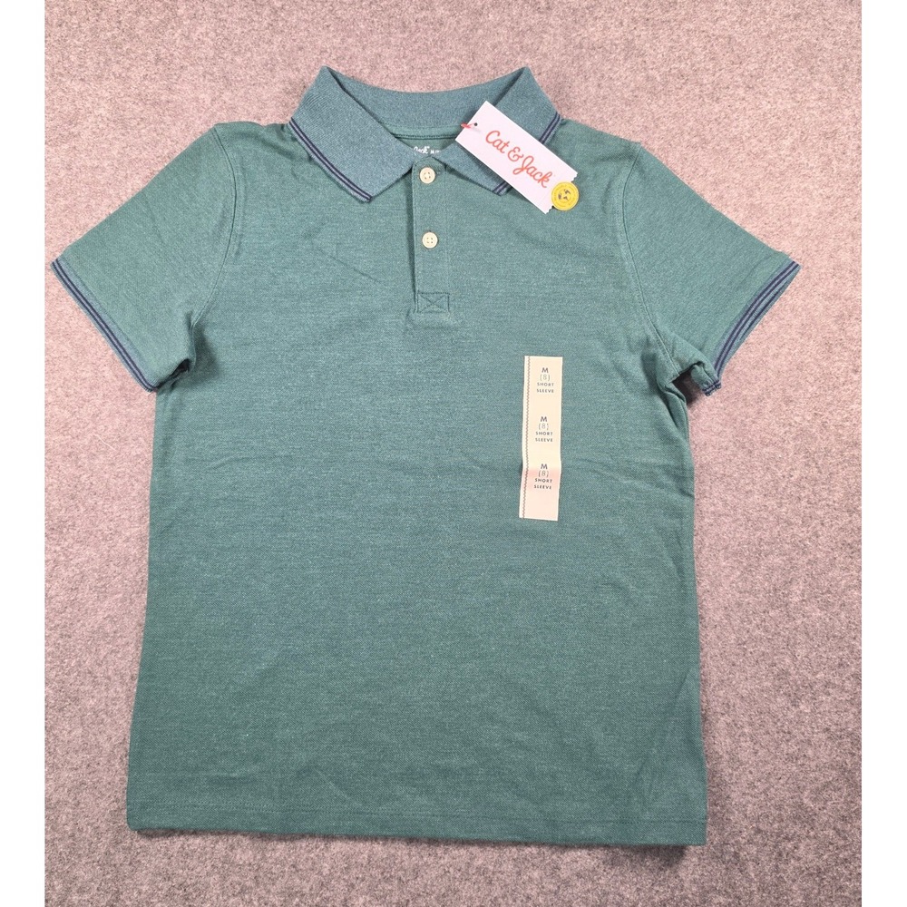 Cat & Jack Boys Green Short Sleeve Tipped Pique Polo Shirt Size M 8 NWT